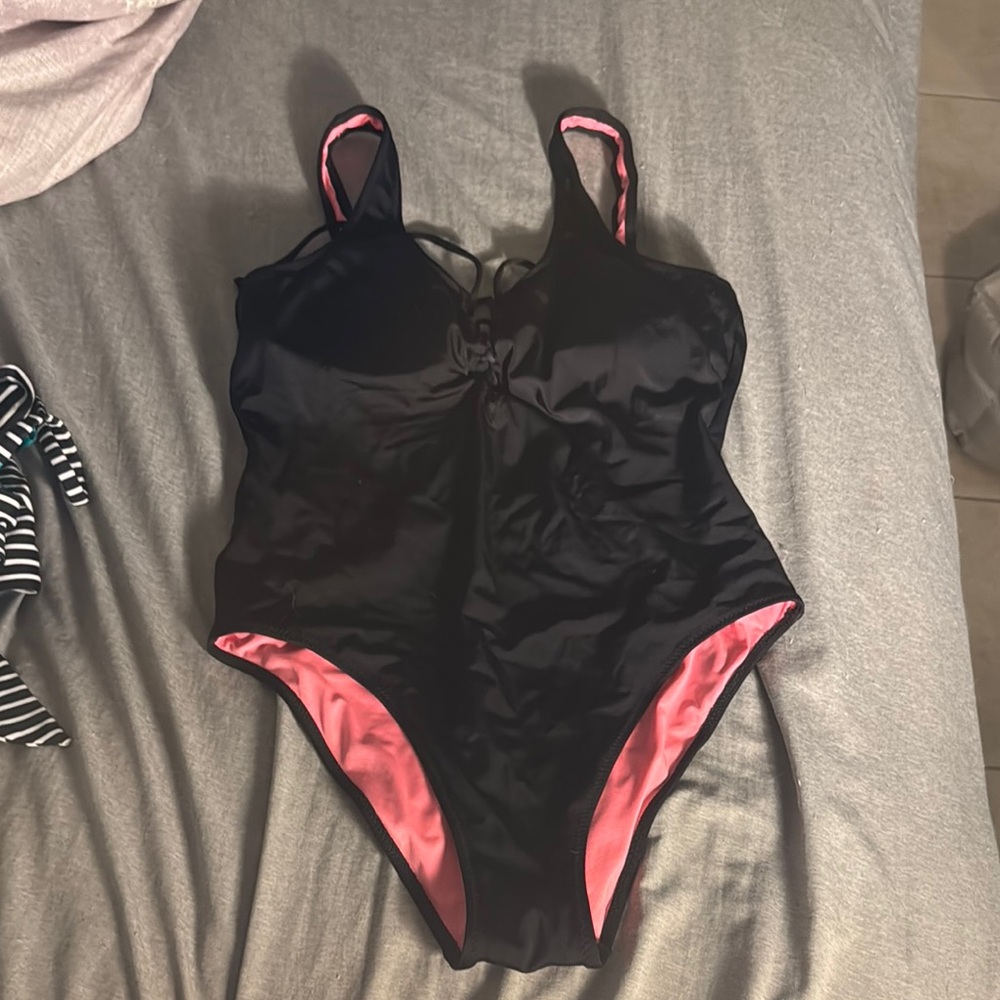 PINK Victoria's Secret Black and Pink One Piece Swimwear